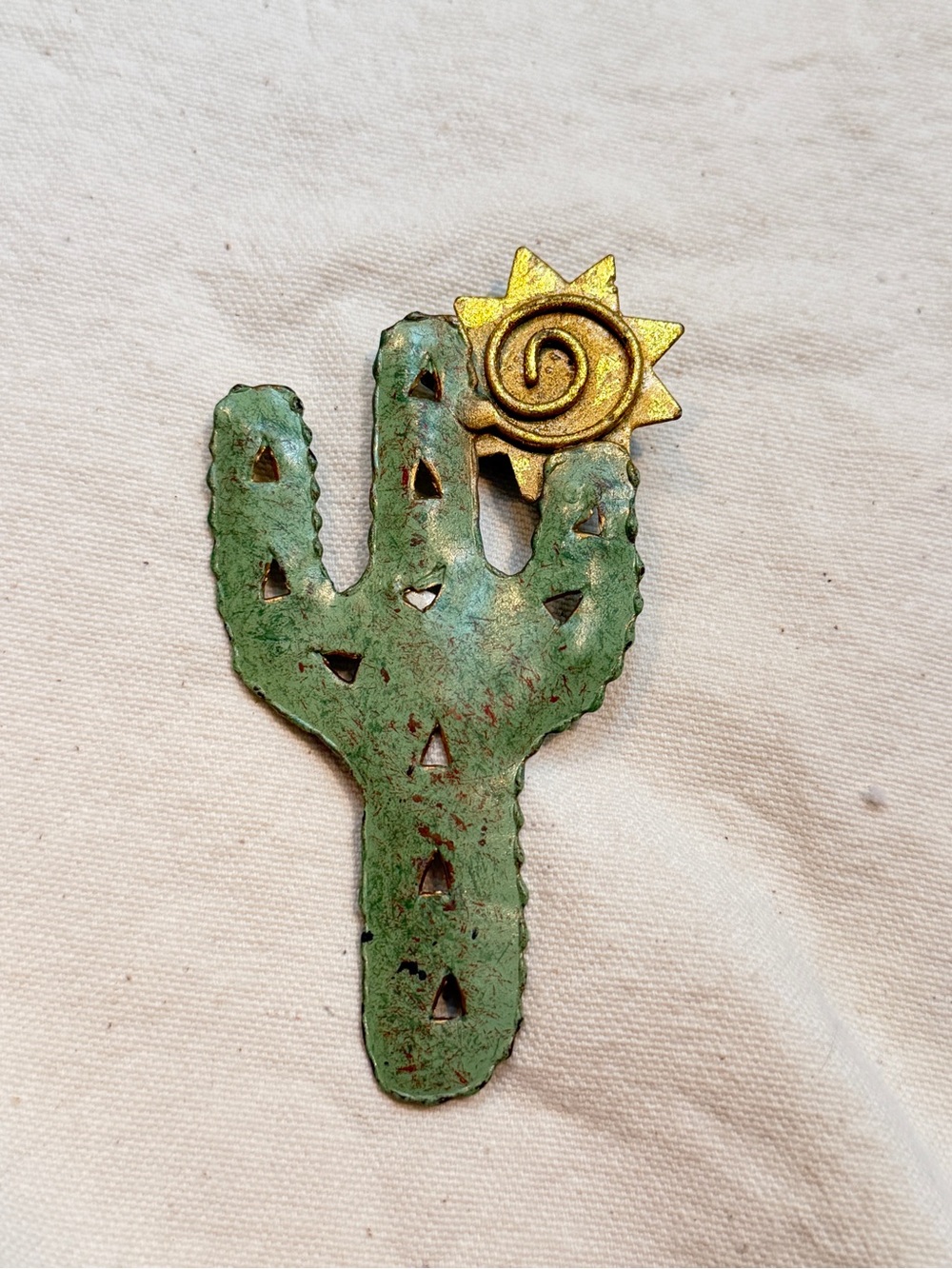Vintage Southwestern Cactus Sun Metal Refrigerator Magnet